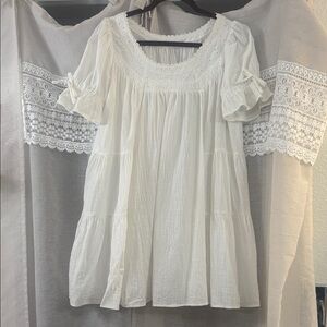 SHEIN White cotton tunic Blouse with Lace Details